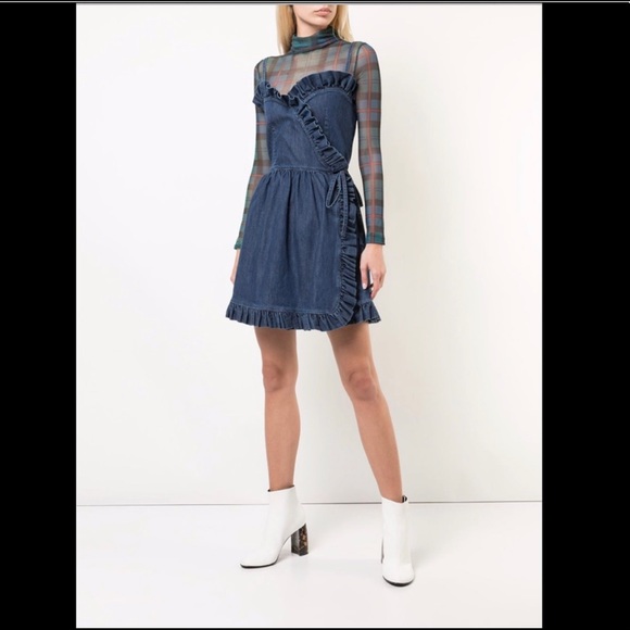Stella McCartney Denim Sheer Mini Ruffle Dress